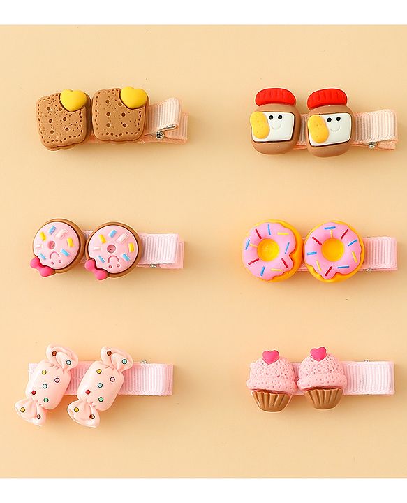Babyhug Hair Clips With Doughnut & Candy Applique Pack of 6 - Multicolor