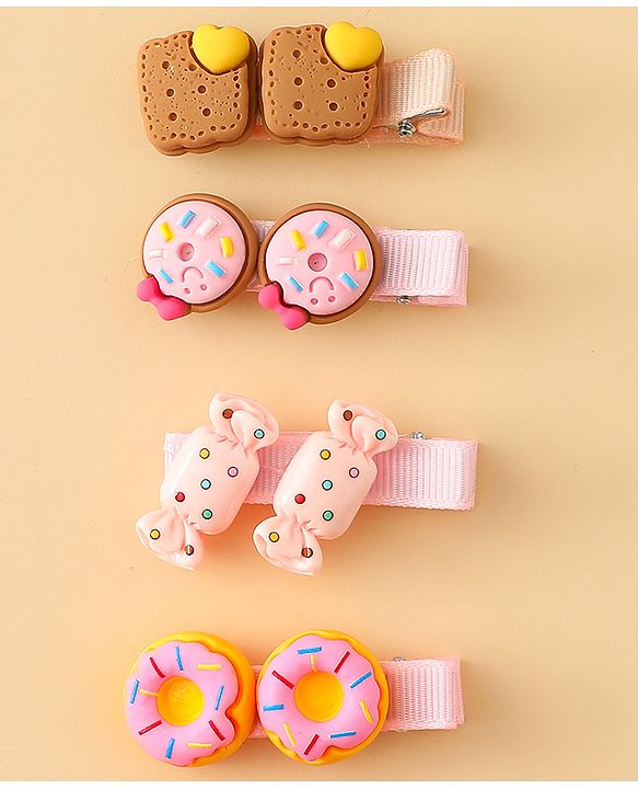 Babyhug Hair Clips With Doughnut & Candy Applique Pack of 6 - Multicolor