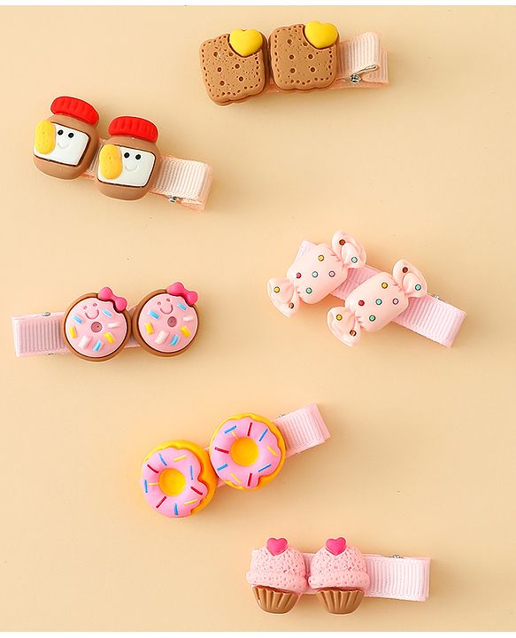Babyhug Hair Clips With Doughnut & Candy Applique Pack of 6 - Multicolor