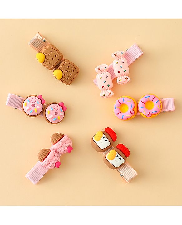 Babyhug Hair Clips With Doughnut & Candy Applique Pack of 6 - Multicolor