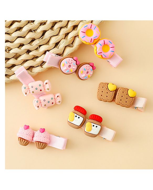 Babyhug Hair Clips With Doughnut & Candy Applique Pack of 6 - Multicolor