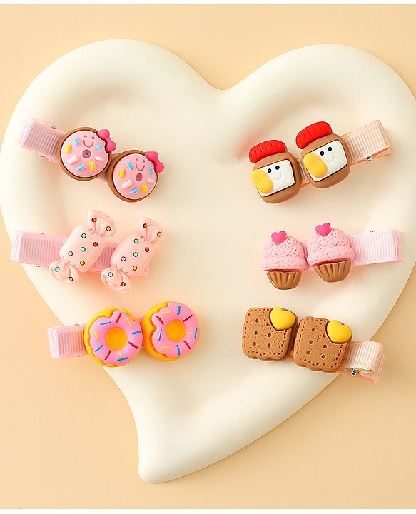 Babyhug Hair Clips With Doughnut & Candy Applique Pack of 6 - Multicolor