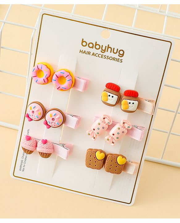Babyhug Hair Clips With Doughnut & Candy Applique Pack of 6 - Multicolor