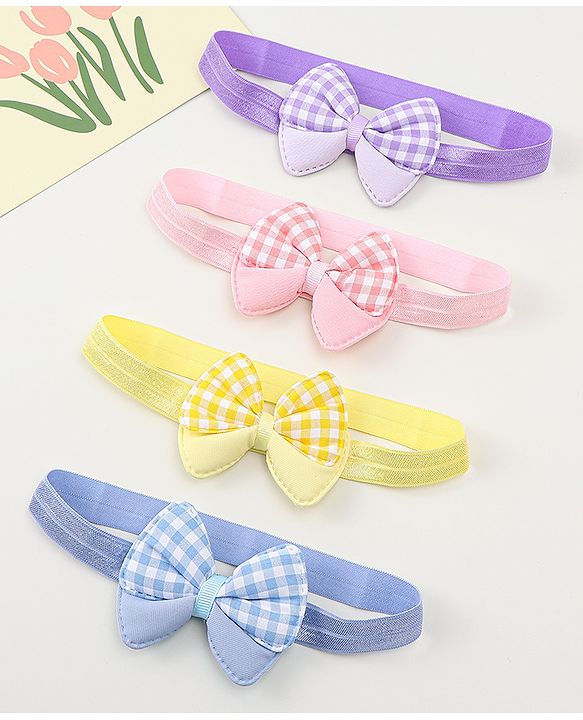Babyhug Headbands With Bow Applique Pack of 4 - Multicolor