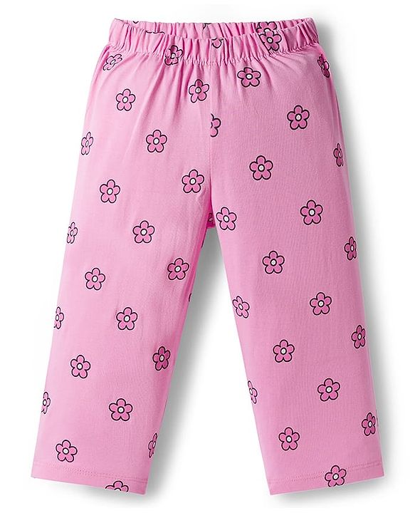 Babyhug Cotton Knit Full Sleeves Night Suit With Animal Print - Light Pink