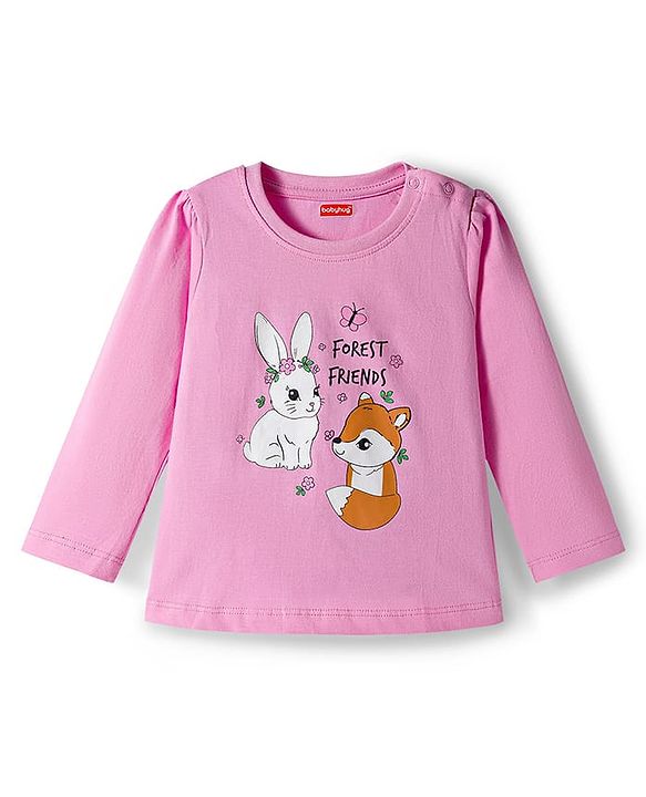 Babyhug Cotton Knit Full Sleeves Night Suit With Animal Print - Light Pink
