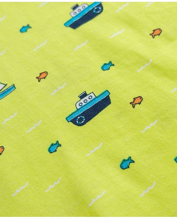 Babyhug Cotton Knit Full Sleeves Co-ords Night Suit with Nautical Theme Print - Neon Green