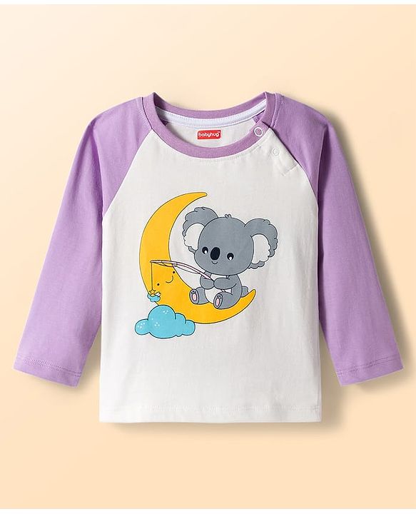 Babyhug  Cotton Knit Full Raglan Sleeves Night Suit With Animal Print - Lavender