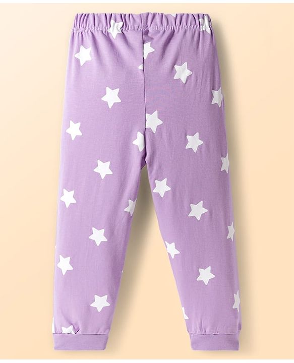 Babyhug  Cotton Knit Full Raglan Sleeves Night Suit With Animal Print - Lavender