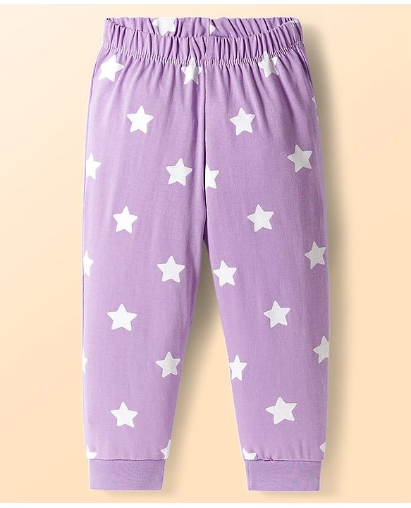 Babyhug  Cotton Knit Full Raglan Sleeves Night Suit With Animal Print - Lavender