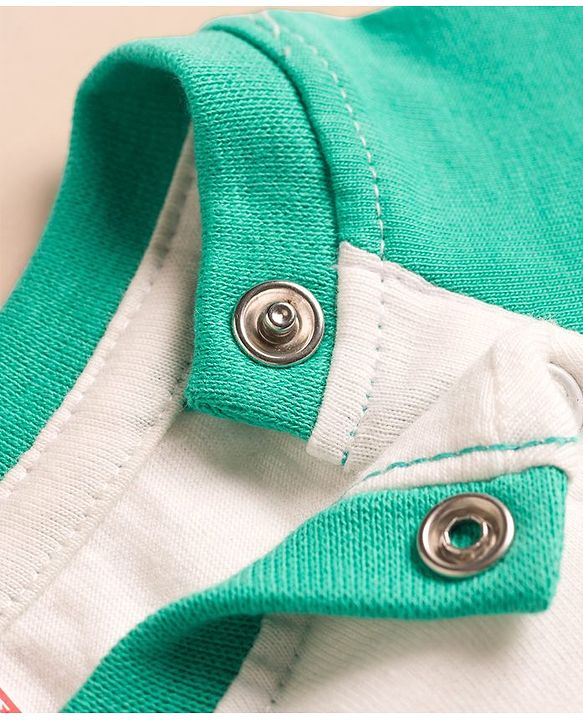Babyhug Cotton Knit Full Raglan Sleeves Night Suit With Dino Print - Mint Green