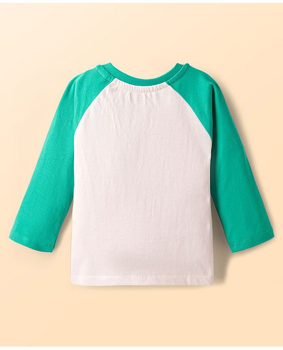 Babyhug Cotton Knit Full Raglan Sleeves Night Suit With Dino Print - Mint Green