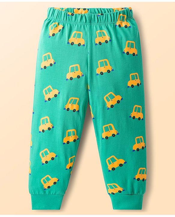 Babyhug Cotton Knit Full Raglan Sleeves Night Suit With Dino Print - Mint Green