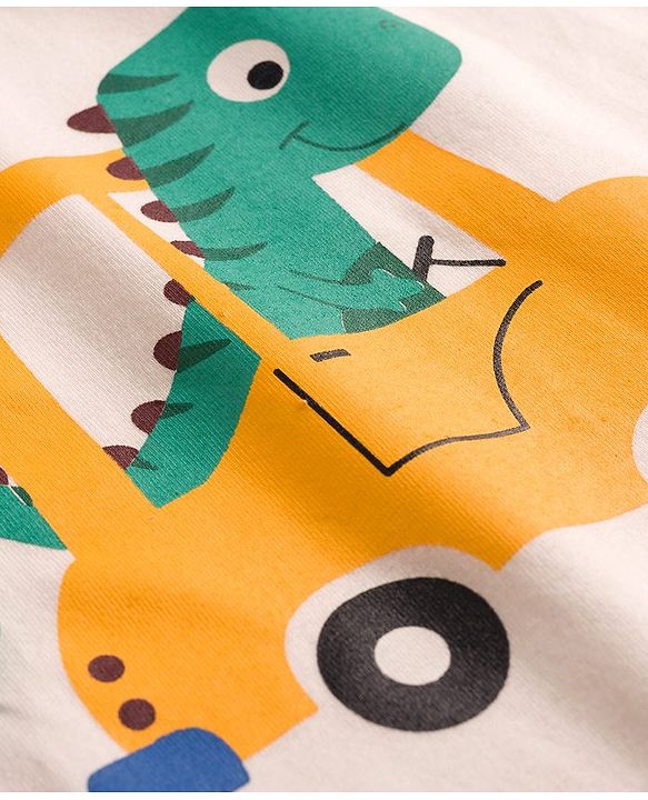 Babyhug Cotton Knit Full Raglan Sleeves Night Suit With Dino Print - Mint Green