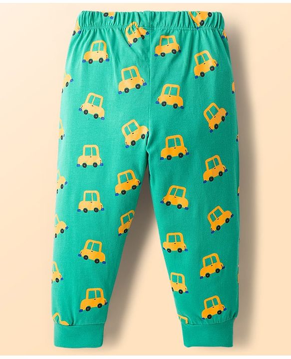 Babyhug Cotton Knit Full Raglan Sleeves Night Suit With Dino Print - Mint Green