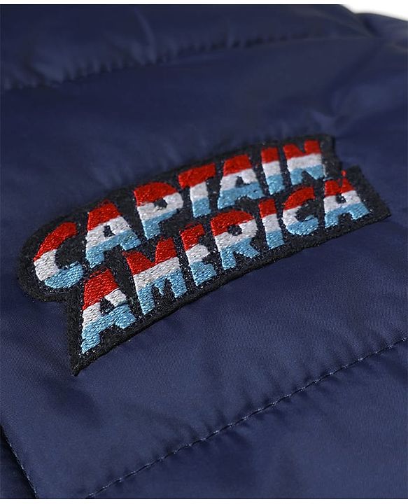 Pine Kids Marvel Woven Full Sleeves Hooded Front &  Back Captain America Printed Padded Jacket - Navy