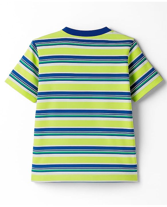 Babyhug 100% Cotton Knit Half Sleeves T-Shirt with Stripes & Text Print - Limegreen & Blue
