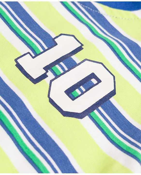 Babyhug 100% Cotton Knit Half Sleeves T-Shirt with Stripes & Text Print - Limegreen & Blue