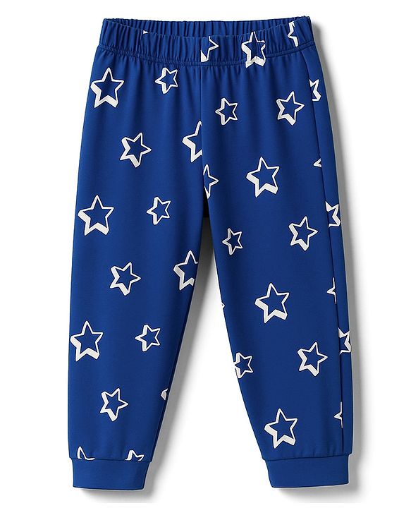Babyhug Cotton Knit Full Sleeves Night Suit With Text Print - Navy Blue