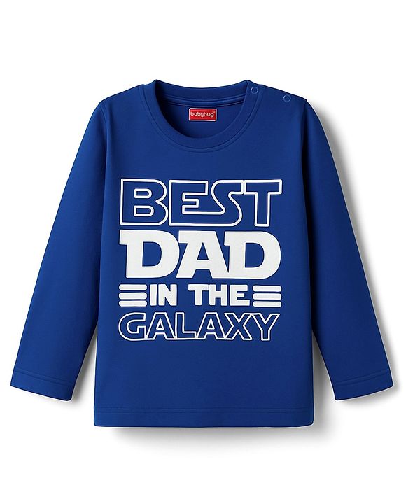 Babyhug Cotton Knit Full Sleeves Night Suit With Text Print - Navy Blue