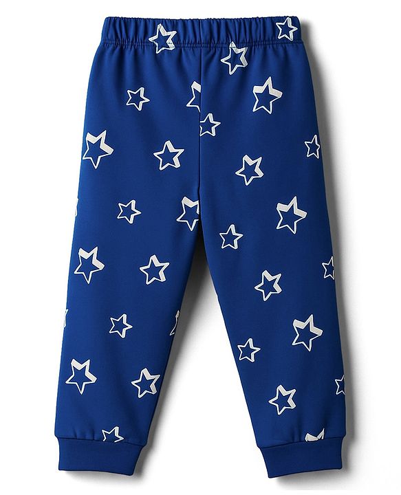 Babyhug Cotton Knit Full Sleeves Night Suit With Text Print - Navy Blue
