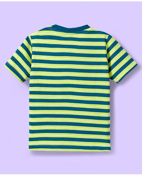 Babyhug 100% Cotton Knit Half Sleeves T-Shirts with Stripes & Go Team Text Print Pack of 3 - Navy Blue & Neon Green