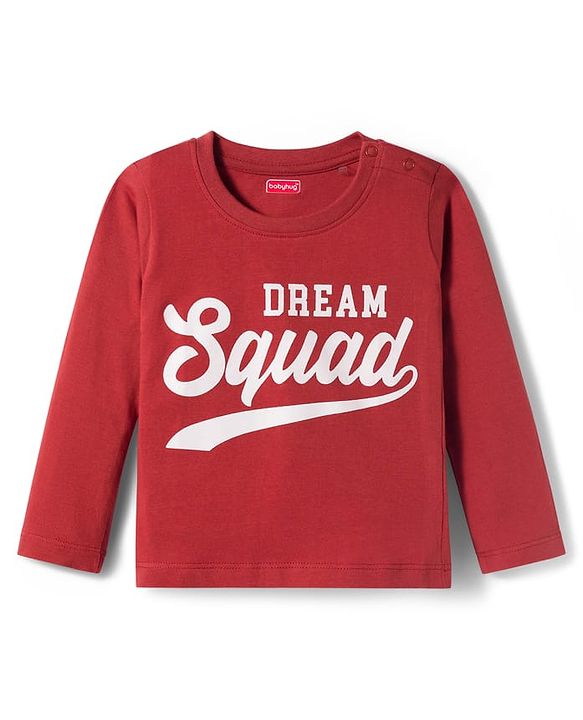 Babyhug Cotton Knit Full Sleeves Night Suit With Dream Squad Text Print - Maroon