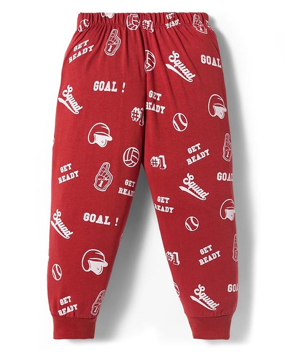 Babyhug Cotton Knit Full Sleeves Night Suit With Dream Squad Text Print - Maroon