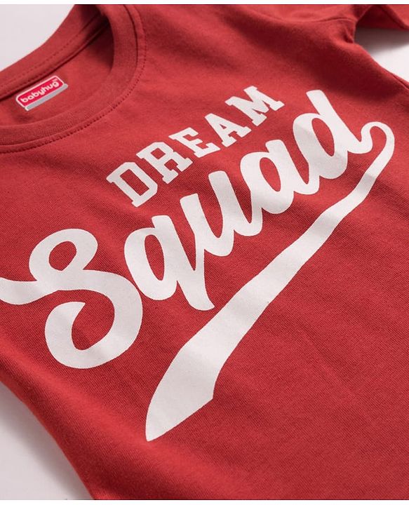 Babyhug Cotton Knit Full Sleeves Night Suit With Dream Squad Text Print - Maroon