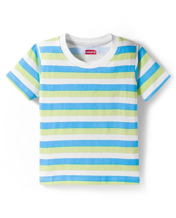 Babyhug 100% Cotton Knit  Half Sleeves T-Shirt with Stripes & Nautical Print Pack of 3 - Light Blue & Light Green