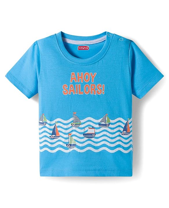 Babyhug 100% Cotton Knit  Half Sleeves T-Shirt with Stripes & Nautical Print Pack of 3 - Light Blue & Light Green