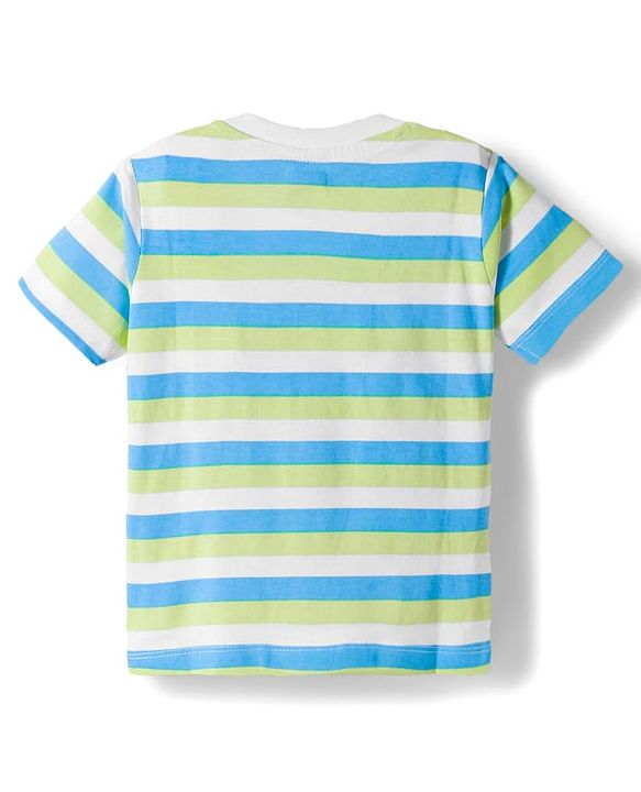 Babyhug 100% Cotton Knit  Half Sleeves T-Shirt with Stripes & Nautical Print Pack of 3 - Light Blue & Light Green