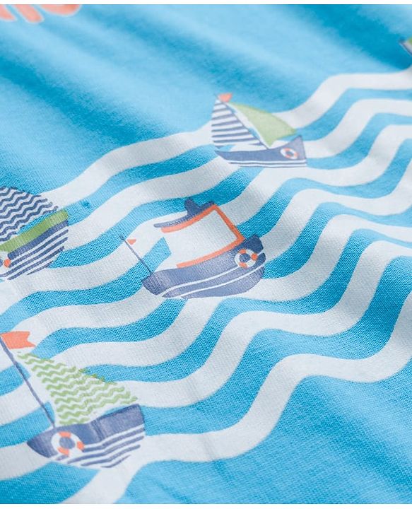 Babyhug 100% Cotton Knit  Half Sleeves T-Shirt with Stripes & Nautical Print Pack of 3 - Light Blue & Light Green