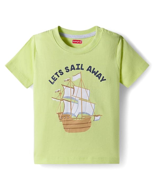 Babyhug 100% Cotton Knit  Half Sleeves T-Shirt with Stripes & Nautical Print Pack of 3 - Light Blue & Light Green