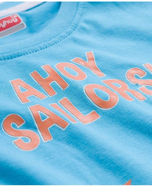 Babyhug 100% Cotton Knit  Half Sleeves T-Shirt with Stripes & Nautical Print Pack of 3 - Light Blue & Light Green