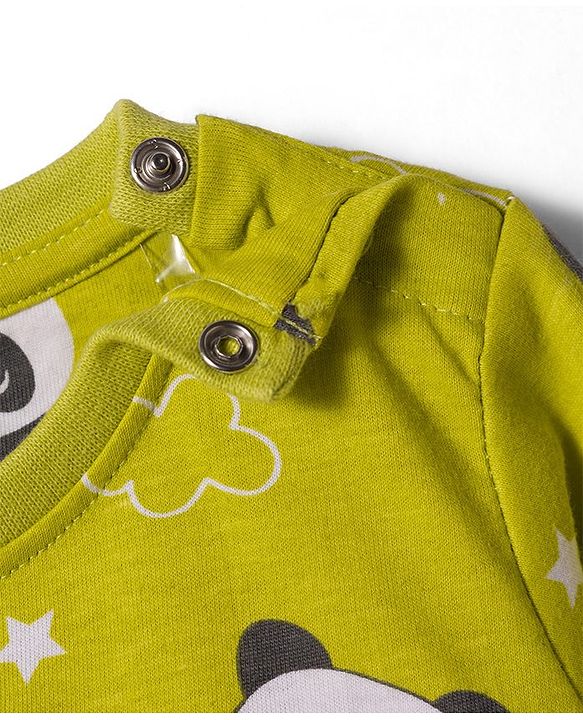 Babyhug 100% Cotton Knit Full Sleeves Co-ords Night Suit With Panda Print - Green