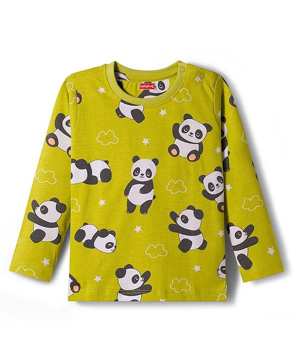 Babyhug Cotton Knit Full Sleeves Co-ords Night Suit With Panda Print - Green
