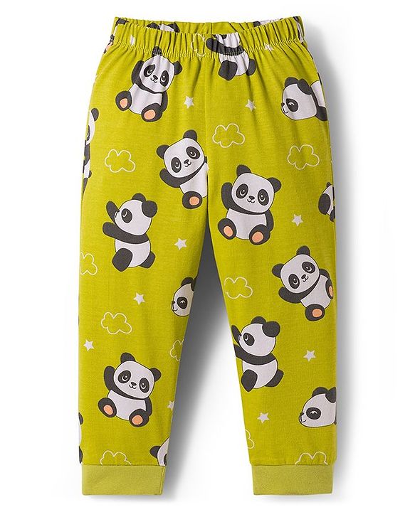 Babyhug Cotton Knit Full Sleeves Co-ords Night Suit With Panda Print - Green