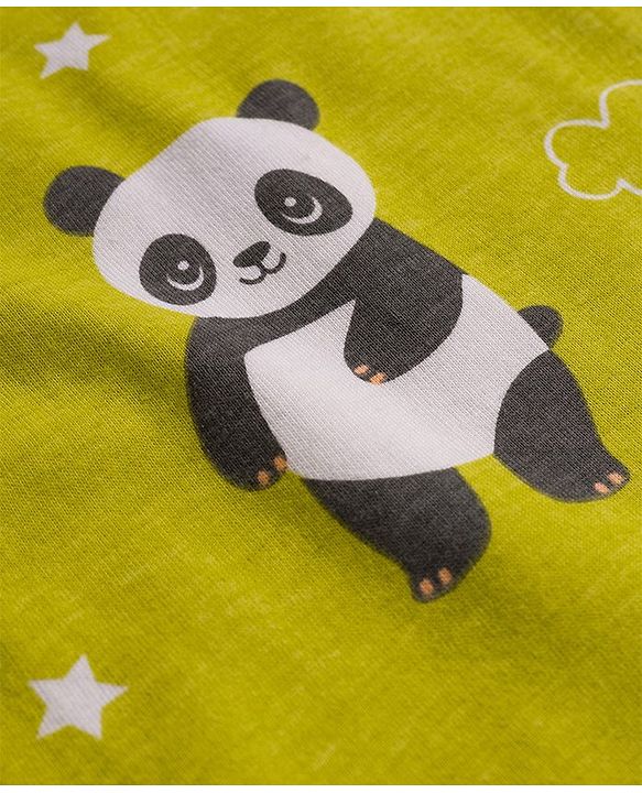 Babyhug Cotton Knit Full Sleeves Co-ords Night Suit With Panda Print - Green
