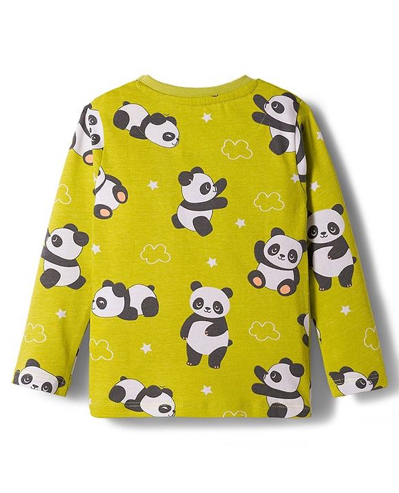 Babyhug Cotton Knit Full Sleeves Co-ords Night Suit With Panda Print - Green