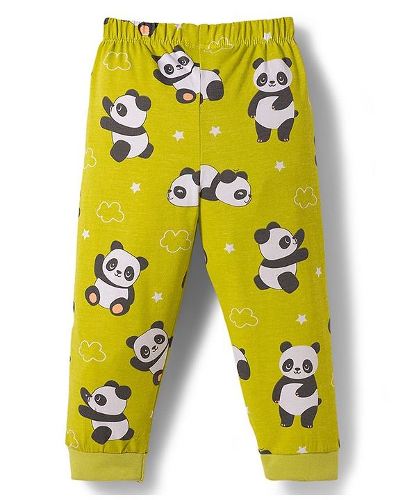 Babyhug Cotton Knit Full Sleeves Co-ords Night Suit With Panda Print - Green