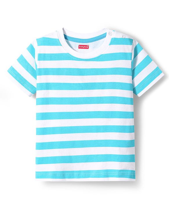 Babyhug 100% Cotton Knit Half Sleeves T-Shirt with Stripes & Dino Print Pack of 3 - Navy Blue Light Blue & Red
