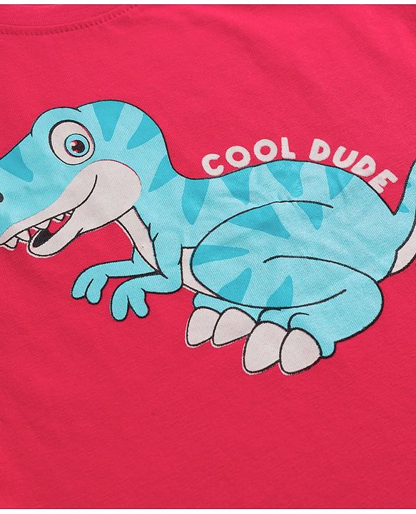 Babyhug 100% Cotton Knit Half Sleeves T-Shirt with Stripes & Dino Print Pack of 3 - Navy Blue Light Blue & Red