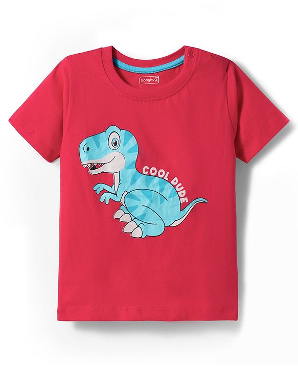 Babyhug 100% Cotton Knit Half Sleeves T-Shirt with Stripes & Dino Print Pack of 3 - Navy Blue Light Blue & Red