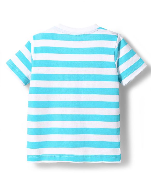 Babyhug 100% Cotton Knit Half Sleeves T-Shirt with Stripes & Dino Print Pack of 3 - Navy Blue Light Blue & Red