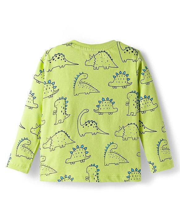 Babyhug Cotton Knit Full Sleeves Co-ords Night Suit With Dino Print - Green