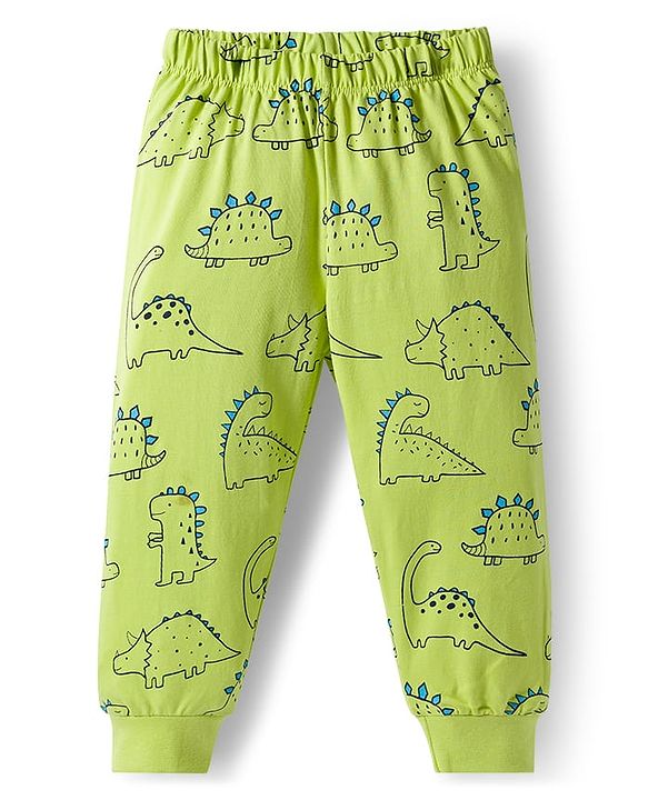 Babyhug Cotton Knit Full Sleeves Co-ords Night Suit With Dino Print - Green