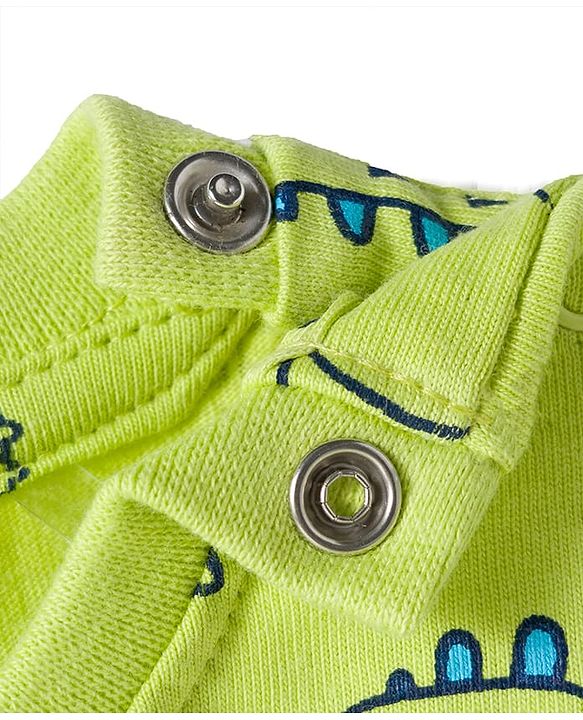 Babyhug Cotton Knit Full Sleeves Co-ords Night Suit With Dino Print - Green