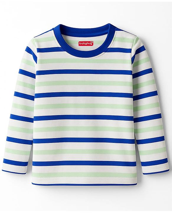 Babyhug 100% Cotton Knit Full Sleeves Striped T-Shirts with Text Graphic Pack of 3 - Multicolor