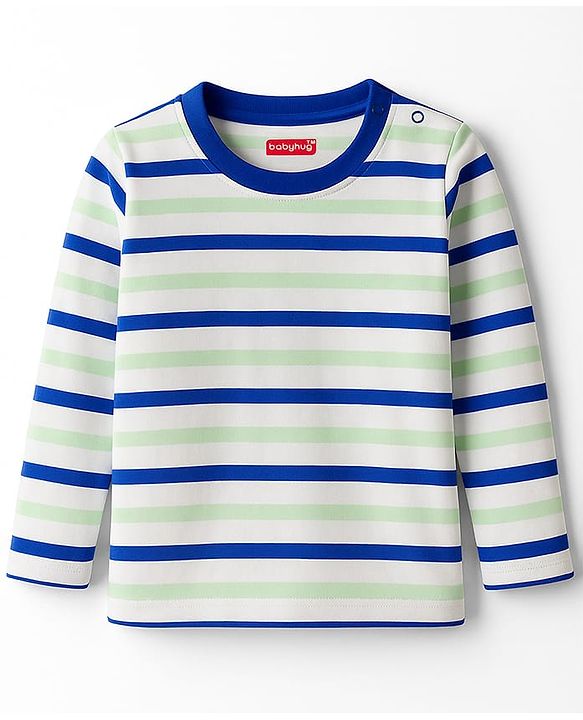 Babyhug 100% Cotton Knit Full Sleeves Striped T-Shirts with Text Graphic Pack of 3 - Multicolor